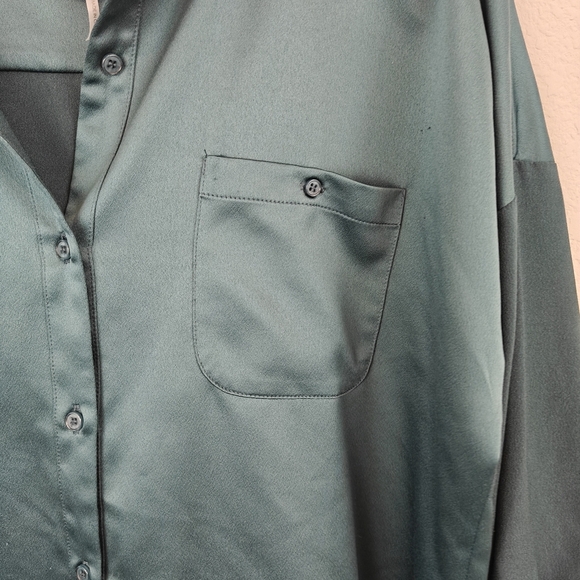 Lysse Kat Button Down Blouse Size Medium Women's Satin Button Up Shirt - Picture 6 of 15
